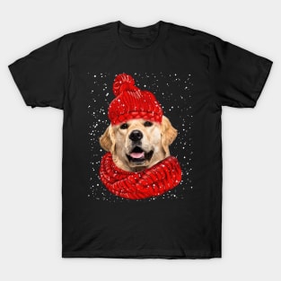 Golden Retriever Wearing Red Hat And Scarf Christmas T-Shirt